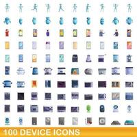 100 device icons set, cartoon style vector