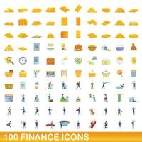 100 finanzas, conjunto de iconos de estilo de dibujos animados vector