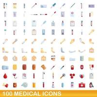 100 iconos médicos, estilo de dibujos animados vector