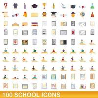 100 school icons set, cartoon style vector