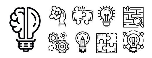 Solution icon set, outline style vector