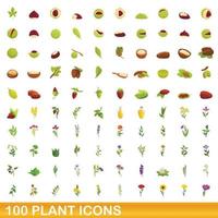 100 plant icons set, cartoon style vector