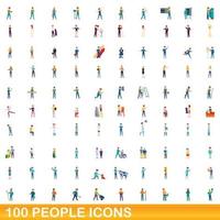 100 people icons set, cartoon style vector