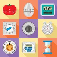 Kitchen timer icon set, flat style vector