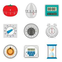 Kitchen timer icon set, flat style vector