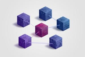 Blockchain blocks with nodes network concept. Connection and communication between blockchain blocks photo