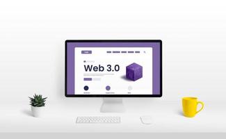 pantalla de ordenador en el escritorio con el diseño conceptual de la presentación del sitio web web 3.0 foto