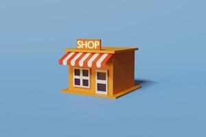 linda tienda de estilo minimalista. y creativa ilustración de renderizado 3d foto