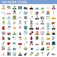 100 work icons set, flat style vector