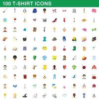 100 camisetas, conjunto de iconos de estilo de dibujos animados vector
