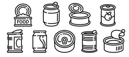 Tin can icons set, outline style vector