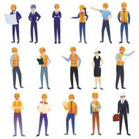 Contractor icons set, cartoon style vector