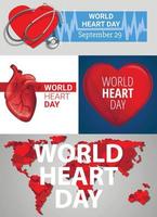 World heart day banner set, cartoon style vector