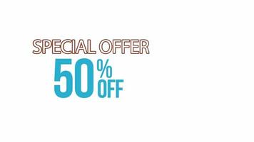 special offer 50 off word animation motion graphic video with Alpha Channel, transparent background use for web banner, coupon, sale promotion, advertising, marketing video