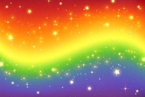 Rainbow fantasy background. Holographic wavy illustration. Bright multicolored sky with stars and bokeh. Vector. vector