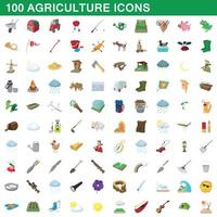 100 agriculture icons set, cartoon style vector