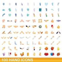 100 hand icons set, cartoon style