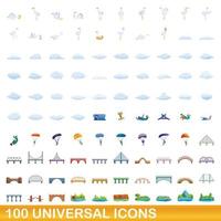 100 universal icons set, cartoon style vector