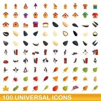 100 universal icons set, cartoon style vector