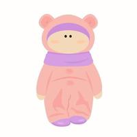 Child in a pink warm jumpsuit in the cartoon style. vector