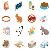 Veterinary icons set, isometric 3d style vector