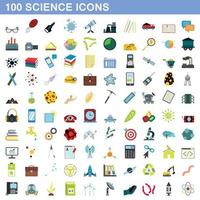 100 science icons set, flat style vector