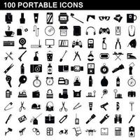 100 portable icons set, simple style
