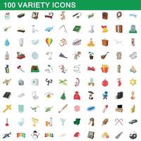 100 variety icons set, cartoon style vector