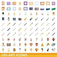 100 art icons set, cartoon style vector