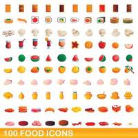 100 food icons set, cartoon style vector