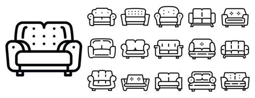 Sofa icons set, outline style vector