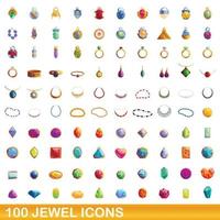 100 jewel icons set, cartoon style vector