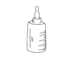 Baby feeding bottle. Bottle with a pacifier. Simple drawing, sketch vector