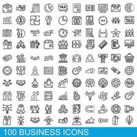 100 business icons set, outline style vector