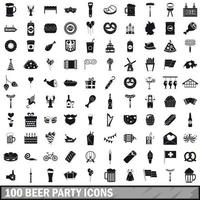 100 beer party icons set, simple style vector