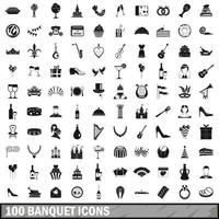 100 banquet icons set, simple style vector