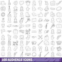 100 iconos de audiencia establecidos, estilo de esquema vector