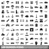 100 burden icons set, simple style vector