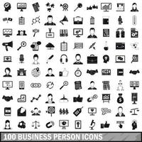 100 business person icons set, simple style vector