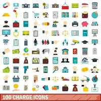 100 charge icons set, flat style vector