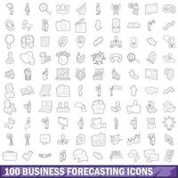 100 business forecasting icons set, outline style vector