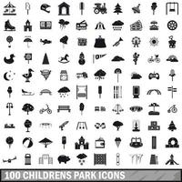 100 iconos de parque infantil, estilo simple vector