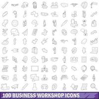 100 business workshop icons set, outline style vector