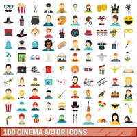 100 cinema actor icons set, flat style vector