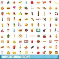 100 iconos de catering, estilo de dibujos animados vector