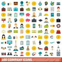 100 company icons set, flat style vector