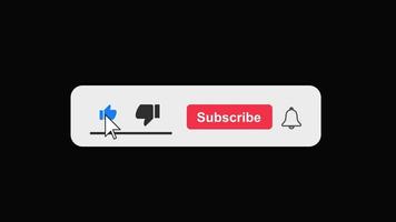 animación de un botón de suscripción y me gusta y notificación para el fondo transparente del canal con canal alfa video