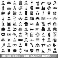 100 iconos de diferentes profesiones, estilo simple vector