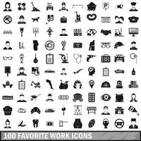 100 favorite work icons set, simple style