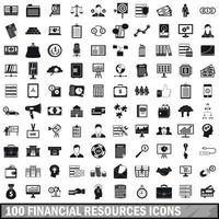 100 financial resources icons set, simple style